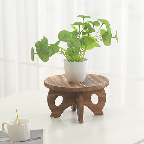 Miniatura 5 de Soporte para plantas de madera para interiores, taburete redondo para decoración de plantas, soporte de pedestal para plantas, soporte rústico