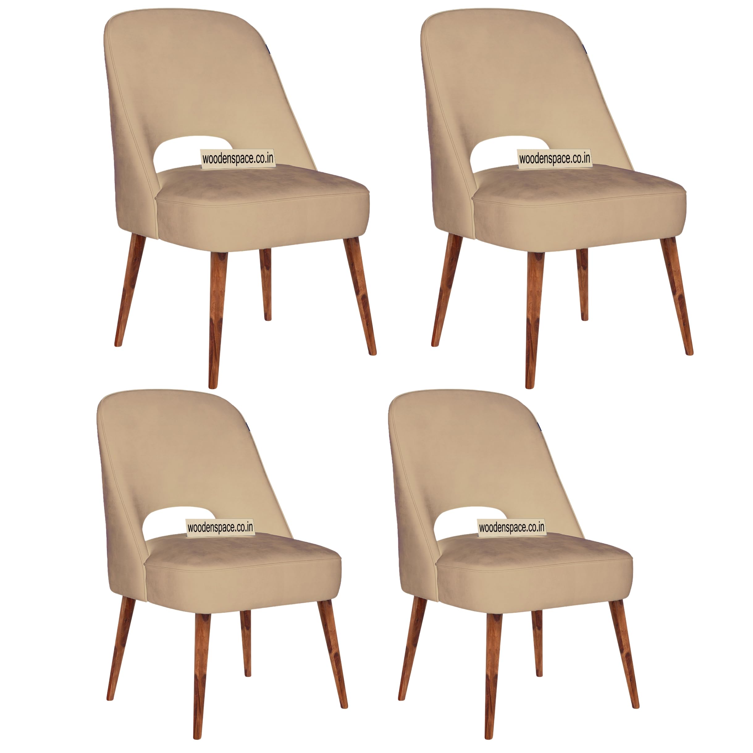 WOODEN SPACE Soft Serenity Velvet Dining Chairs | Rosewood Legs | Comfortable & Stylish for Dining Room, Living Room, Bedroom, Cafe, or Restaurant | 1-Year Warranty (Cream Pack of 4)