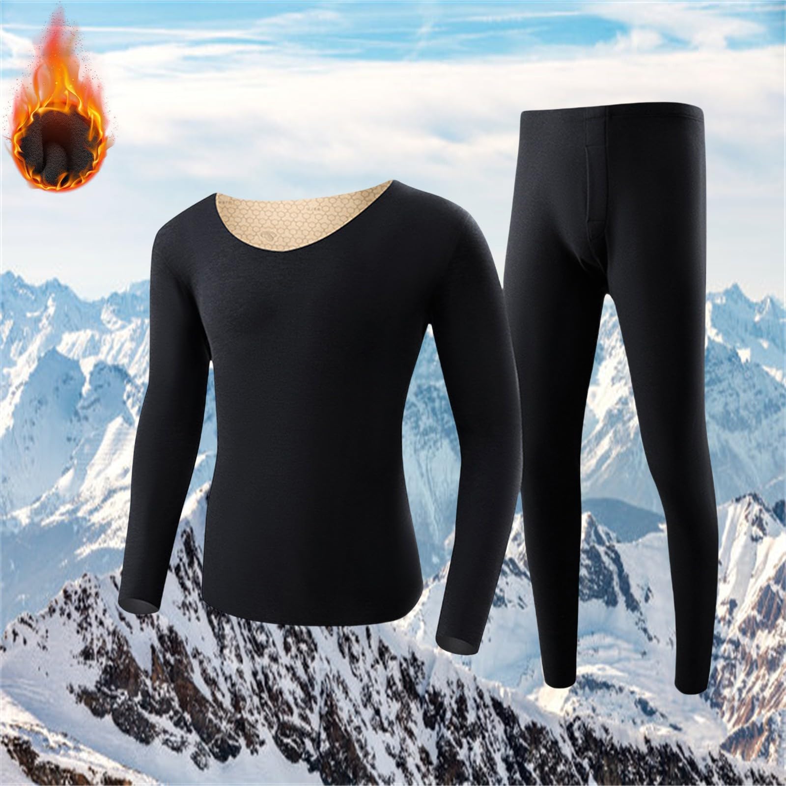 Generisch Ensemble de sous-vêtements thermiques pour homme - Respirant - Chaud et doux - Sous-vêtements de ski pour homme - Avec intérieur en polaire - Couleur unie - Sous-vêtements thermiques longs