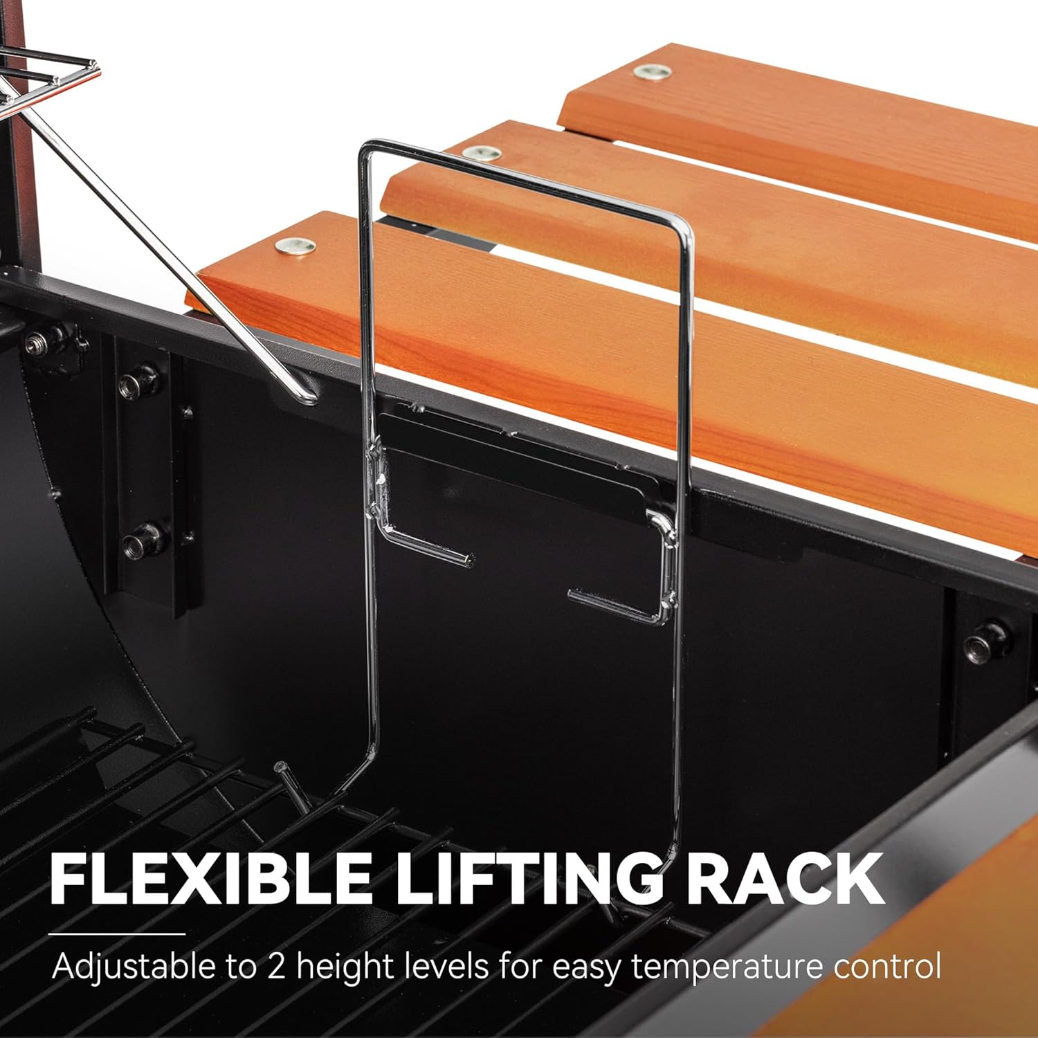 Royal Gourmet CC1830W 30-Inch Charcoal Grill with Offset Smoker and Wood-Painted Side Table, Outdoor Smoker Grill with 811 Sq. In. Cooking Area for Outdoor Barbecue Event, Black