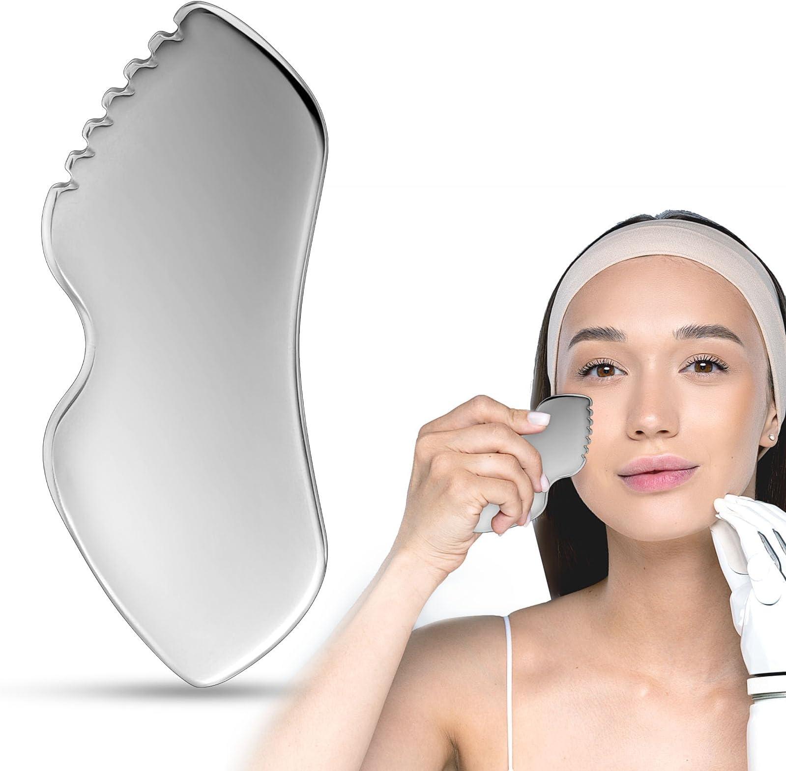 JIEYAOGua Sha Facial Tools, Stainless Steel Guasha Tool for Face, Skin Care Scraping Tool Guasha Massage Tools Metal Tighten Skin Beauty Tool for Jawline Sculpting, Face Massager, Puffiness Reducing