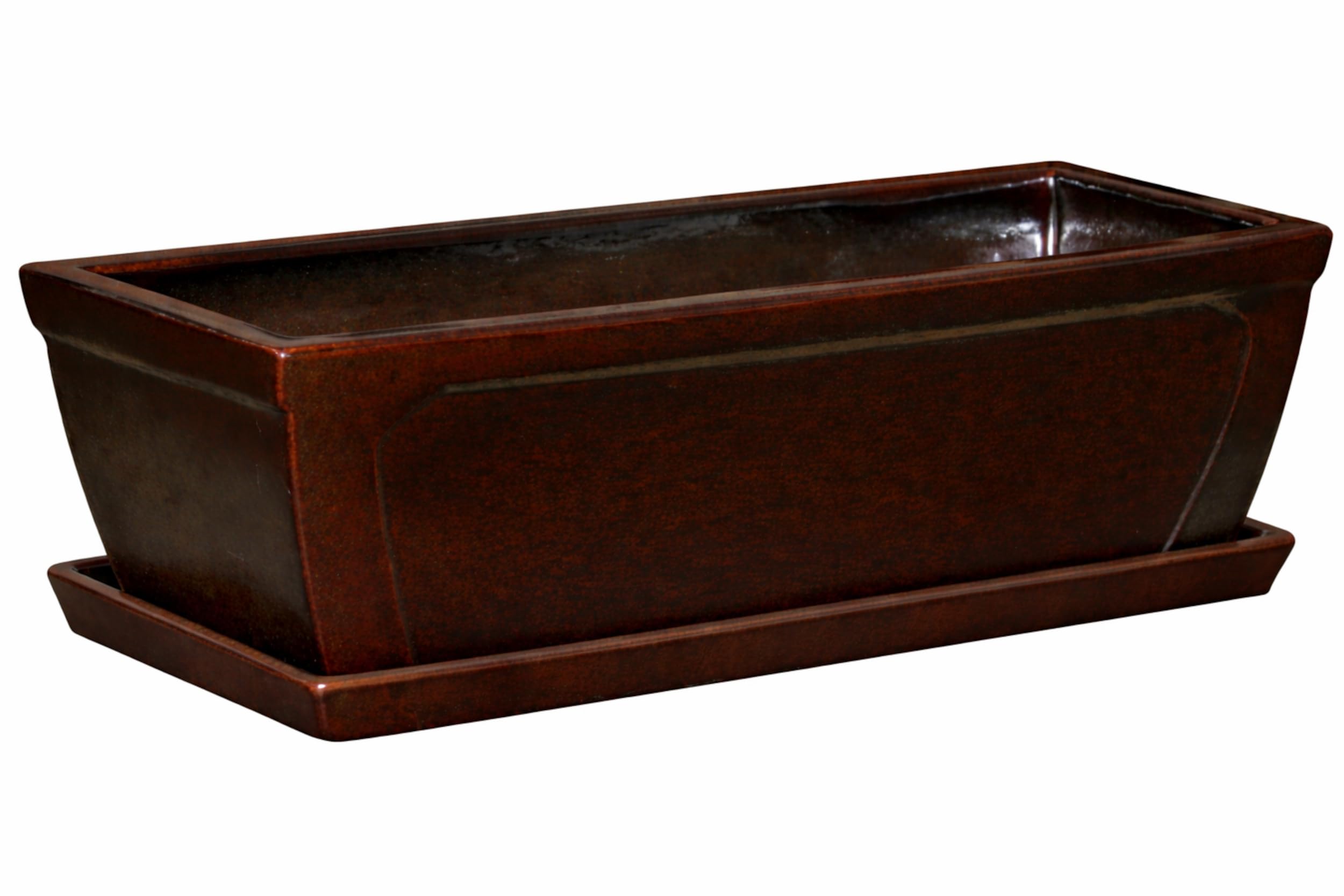 Jardinière de balcon en céramique marron avec soucoupe grand format résistant gel