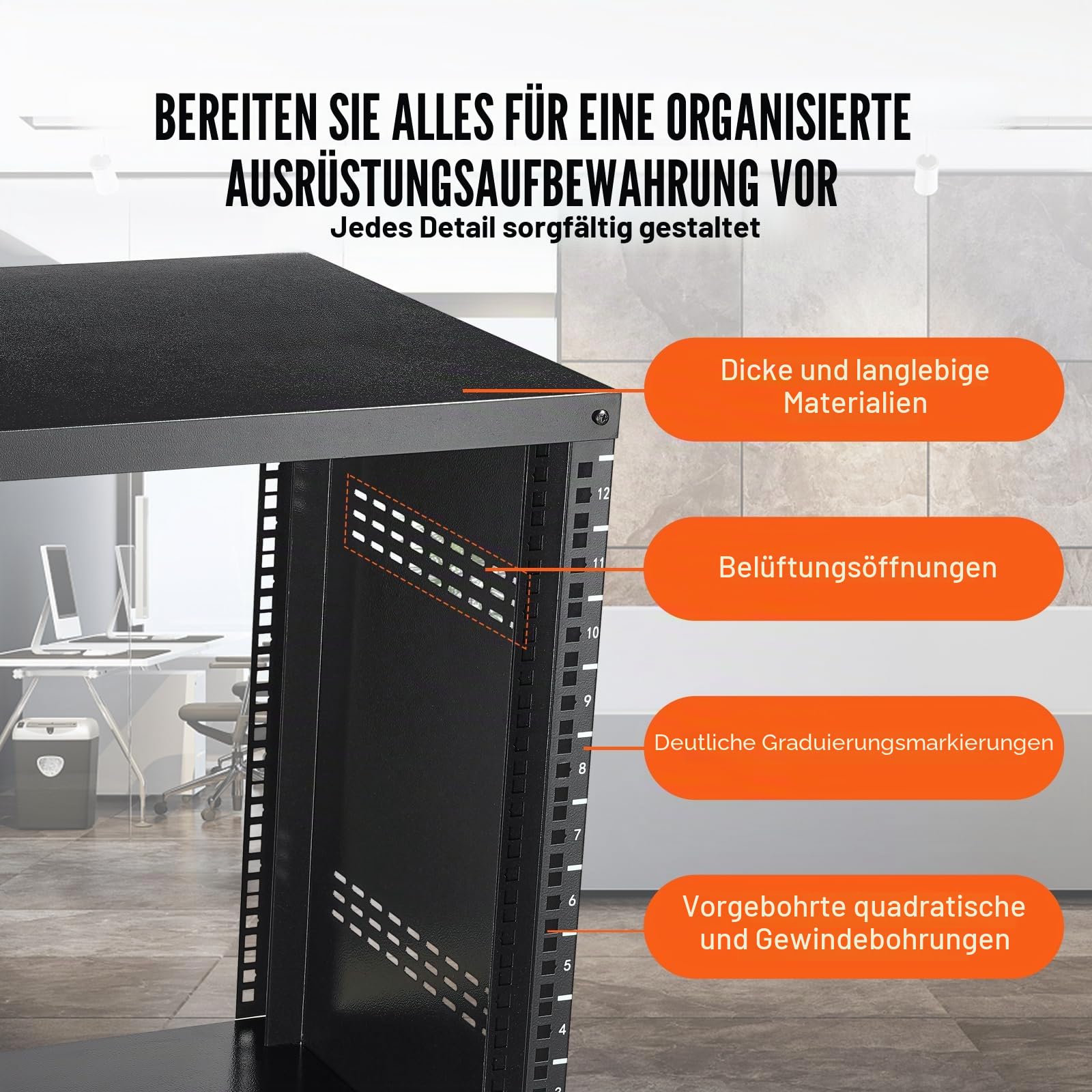 VEVOR 12U Server-Rack, 226,8 kg Kapazität, Netzwerk-Stereo-Aufnahmestudio-Rack mit feststellbaren Lenkrollen, Ideal für die Montage von Audio-, Video-, Musik- und IT-Geräten, 510 x 460 x 700 mm