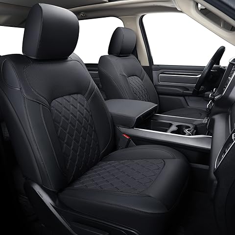 FEELiT Custom Fit Ram 1500 2019 2020 2021 2022 2023 2024 2025 Crew Cab Waterproof Seat Covers Protectors, For Bighorn Laramie Limited Longhorn Pickup with 4/6 Split Flat Rear Seat (01-Full Set, Black)