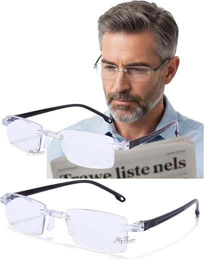 myreen One Power Auto Focus Rimless Reading Glasses for Men &amp; Women | +0.5 to +2.5 Power Flex Focus Blue Light Blocking Sp