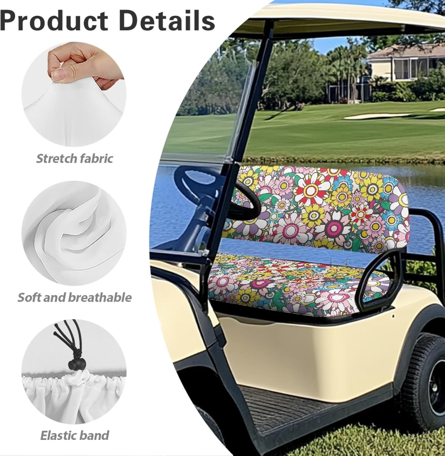 Tropical Flower Theme Golf Cart Seat Covers 2 Pcs Soft Golf Blanket Towel Universal for EZGO Club Car Keep Cool