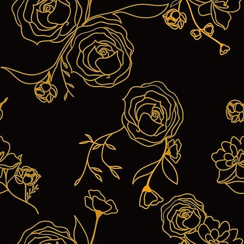 Safiyya Gold and Black Wallpaper Floral Contact Paper Peel and Stick Wallpaper Removable Boho Wallpaper Flower Contact Paper for Cabinets and Walls