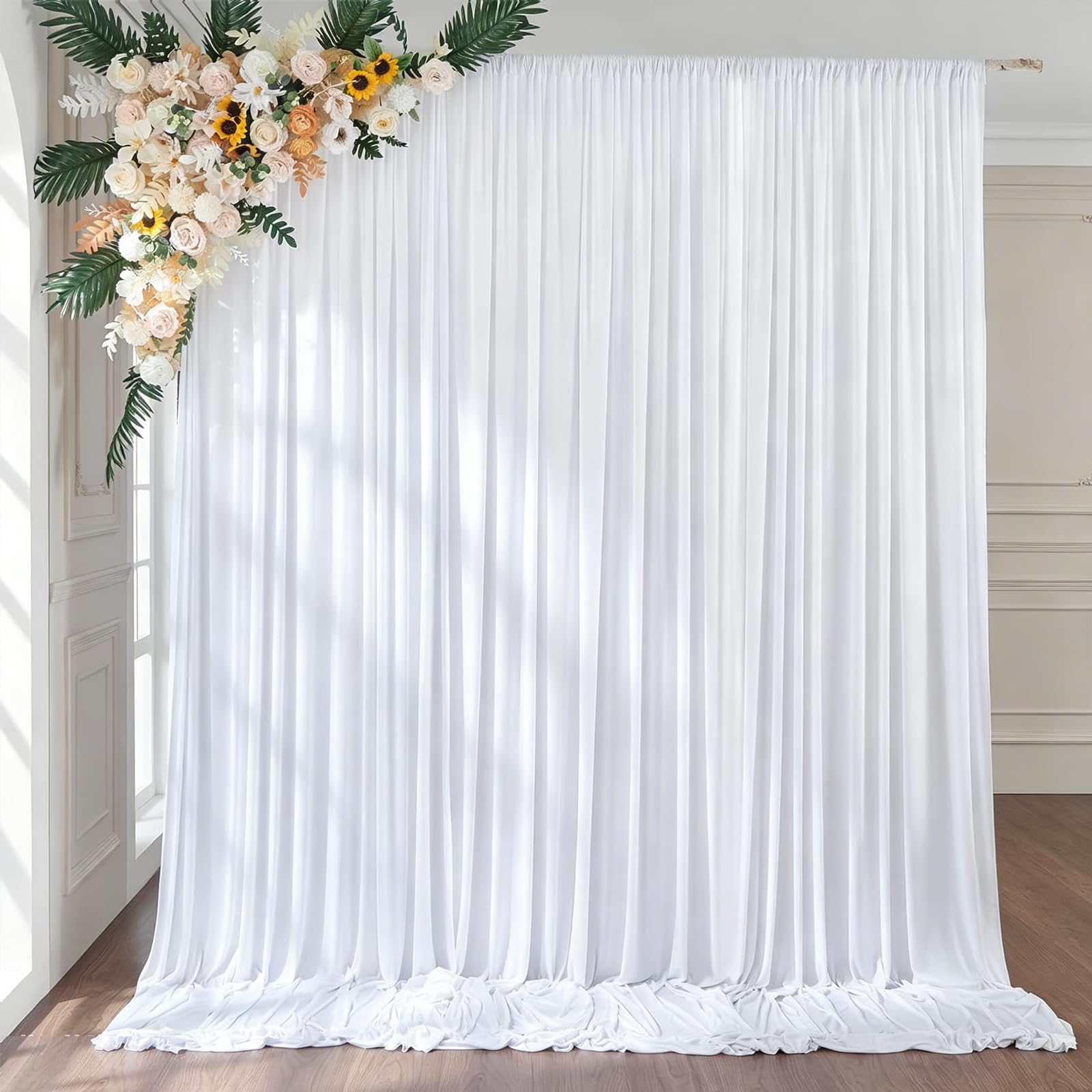 1.5x3 m Vorhang für Kulissen, 2 PCS Hintergrund Vorhänge für Hochzeit Party, Polyester Weißer Fotowand Hintergrund Fotografie, Geburtstag Party Deko Kulissen Hintergründe Vorhänge (Weiß)
