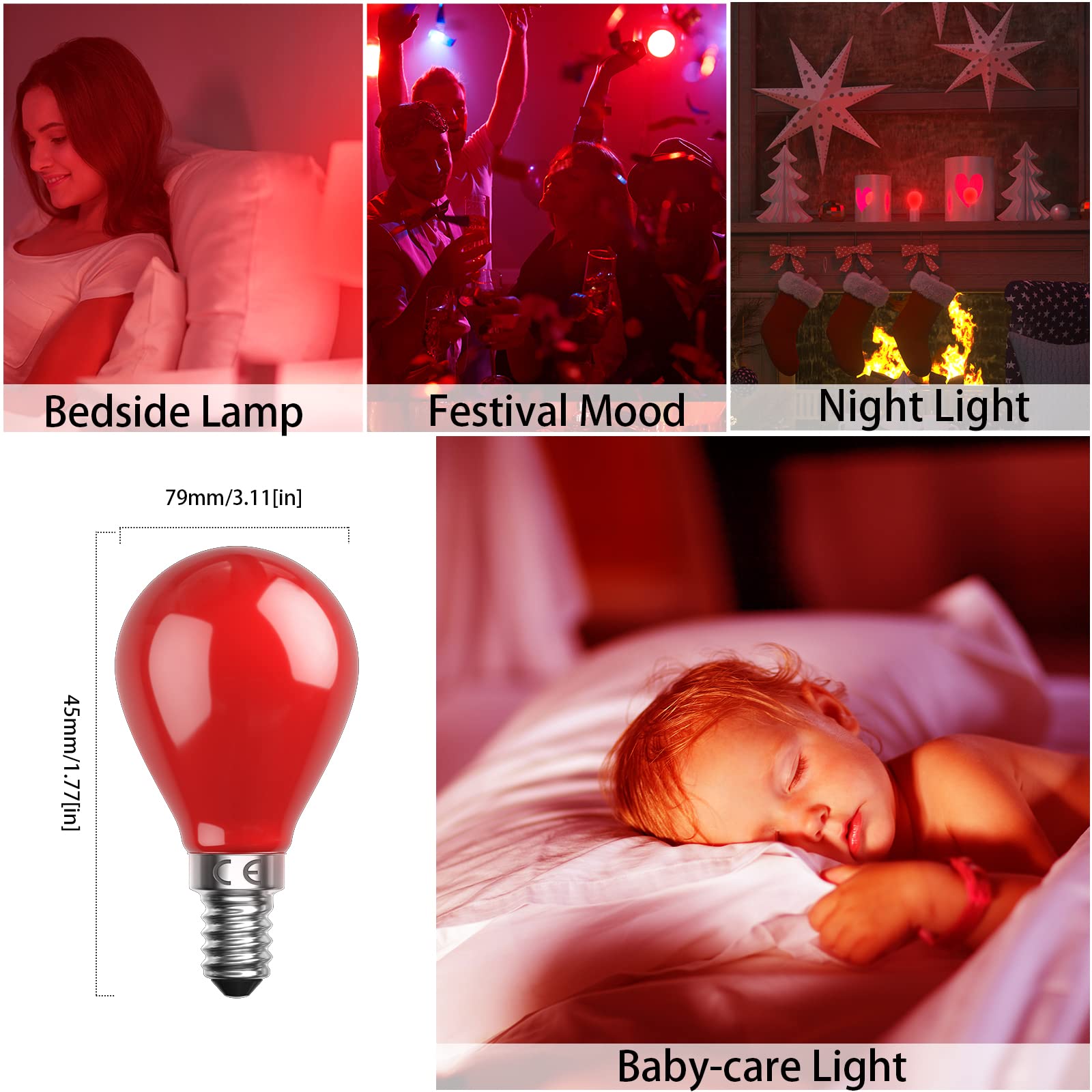 Bonlux Czerwona żarówka LED, E14, 4 W, czerwona żarówka balonowa, pasuje do AC 220-240 V, równa 30 W, czerwone światło, Halloween, Boże Narodzenie, festiwal, czerwone światło, bar/impreza, czerwone