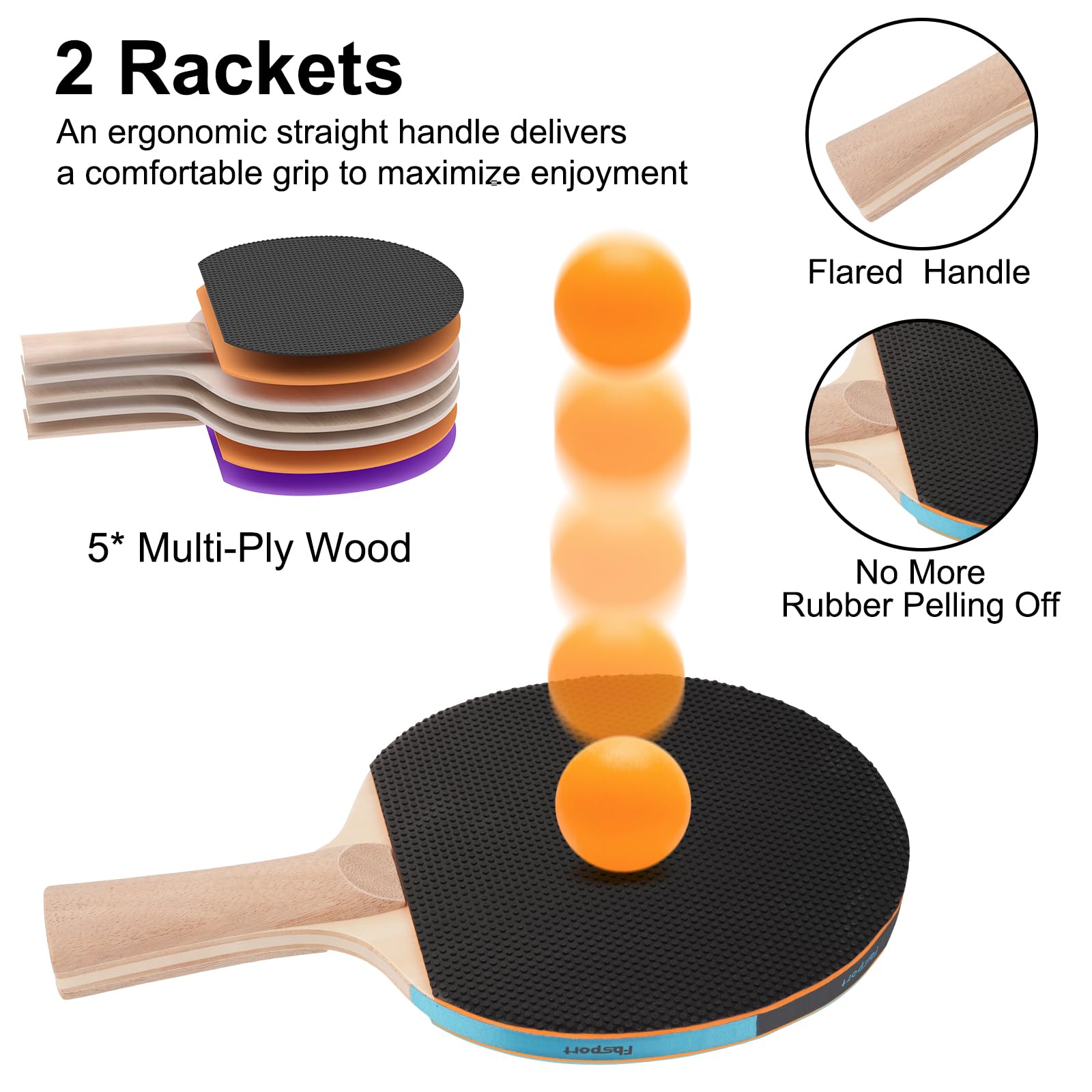 FBSPORT Ping Pong Paddle Table Tennis Set with Retractable Net view 2