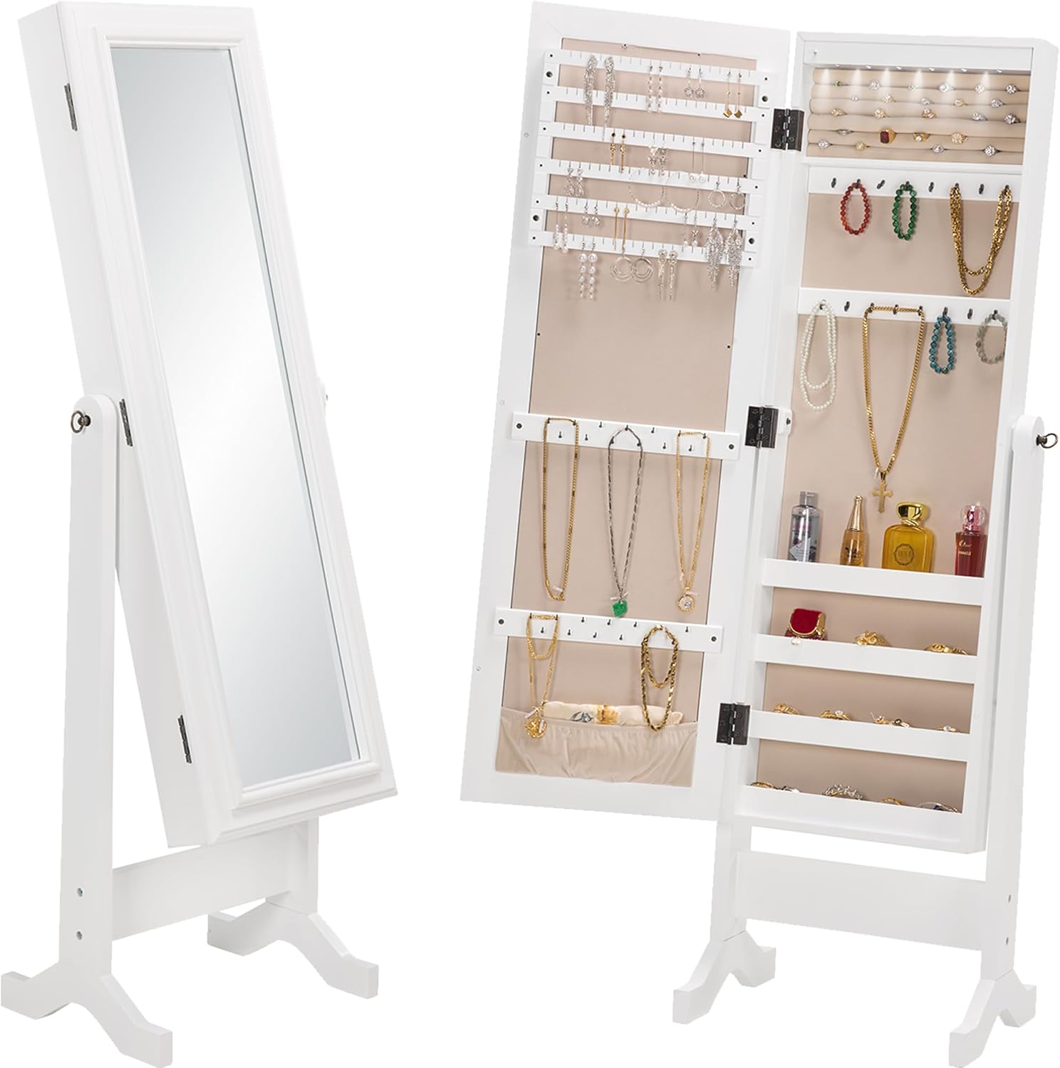 Jewelry Armoire Cabinet Standing Full Length Mirror with Storage, Lockable 5 Adjustable Angles, Jewelry Mirror Cabinet Standing Women (Walnut, 17.56 "D x 26.26" W x 61.53 "H)