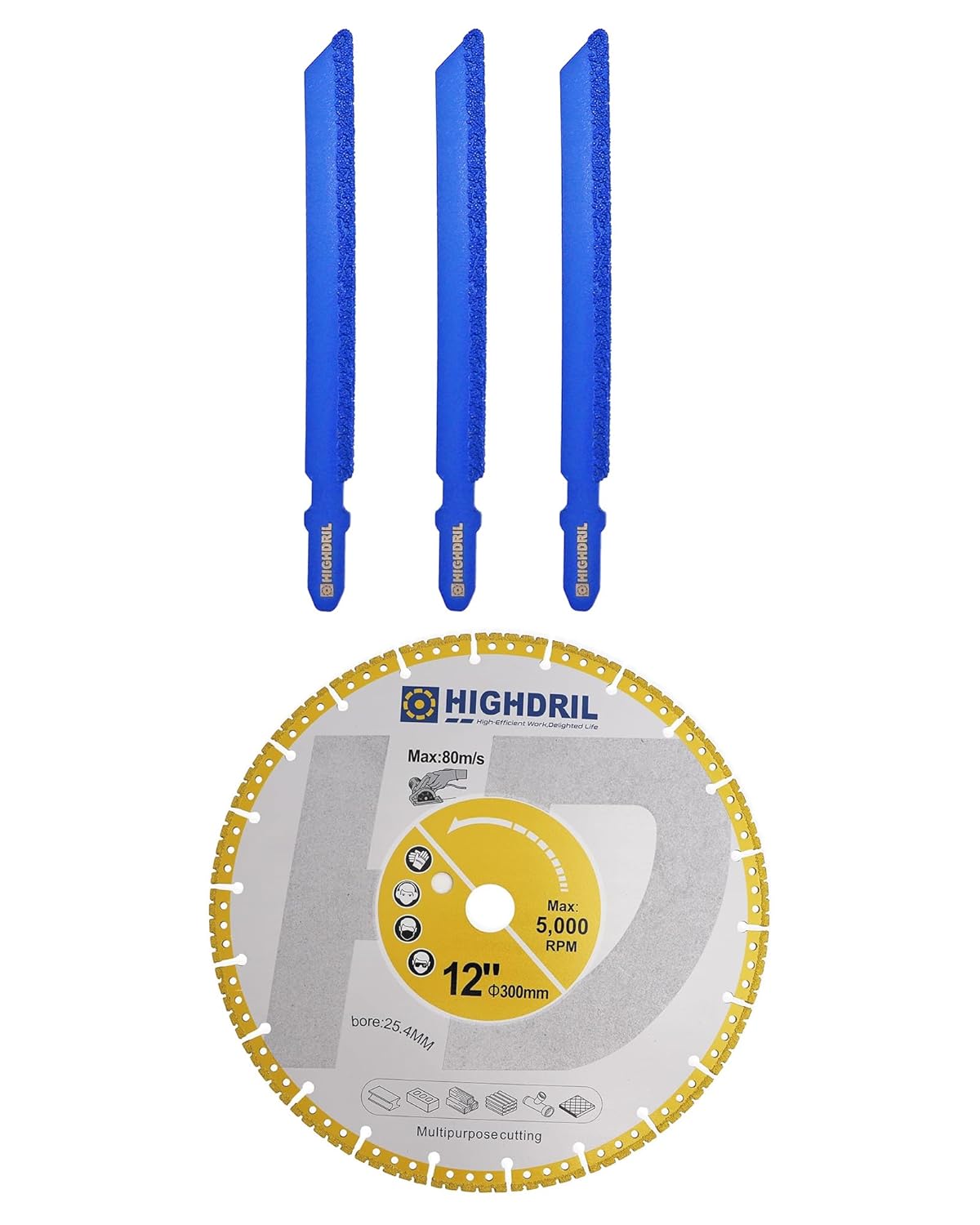 HIGHDRIL 4" Diamond Jig Saw Blade - 3PCS and HIGHDRIL Diamond Metal Cutting Blade 12 inch/300mm