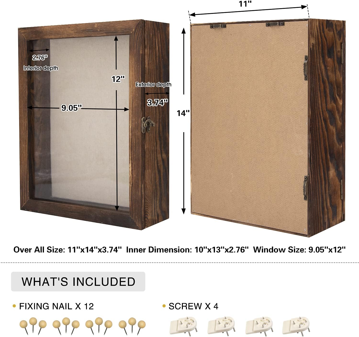 Qlfyuu 11x14 Shadow Box Frame, Wooden Shadow Box Display Case,Large Shadow Box for Flowers,Memorial Shadow Box for Keepsakes Baby Wedding Photo Memorabilia Awards Ticket Wine Cap,Brown