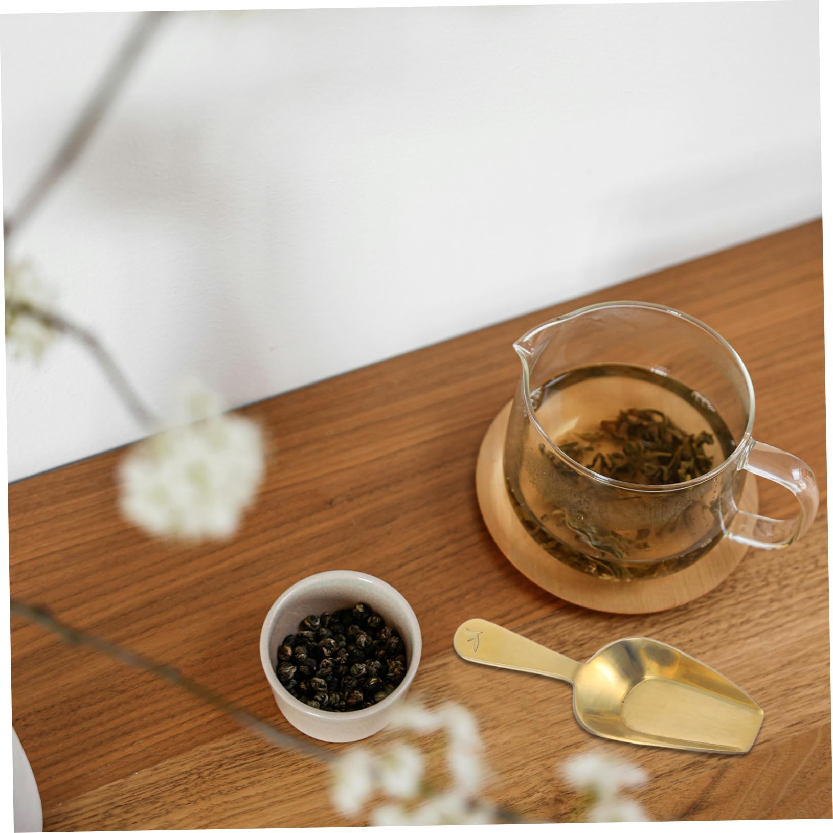 Zerodeko Tea Ceremony Utensils Set 2pcs Mini Tea Leaf Spoon Brass Short Handle Scoop