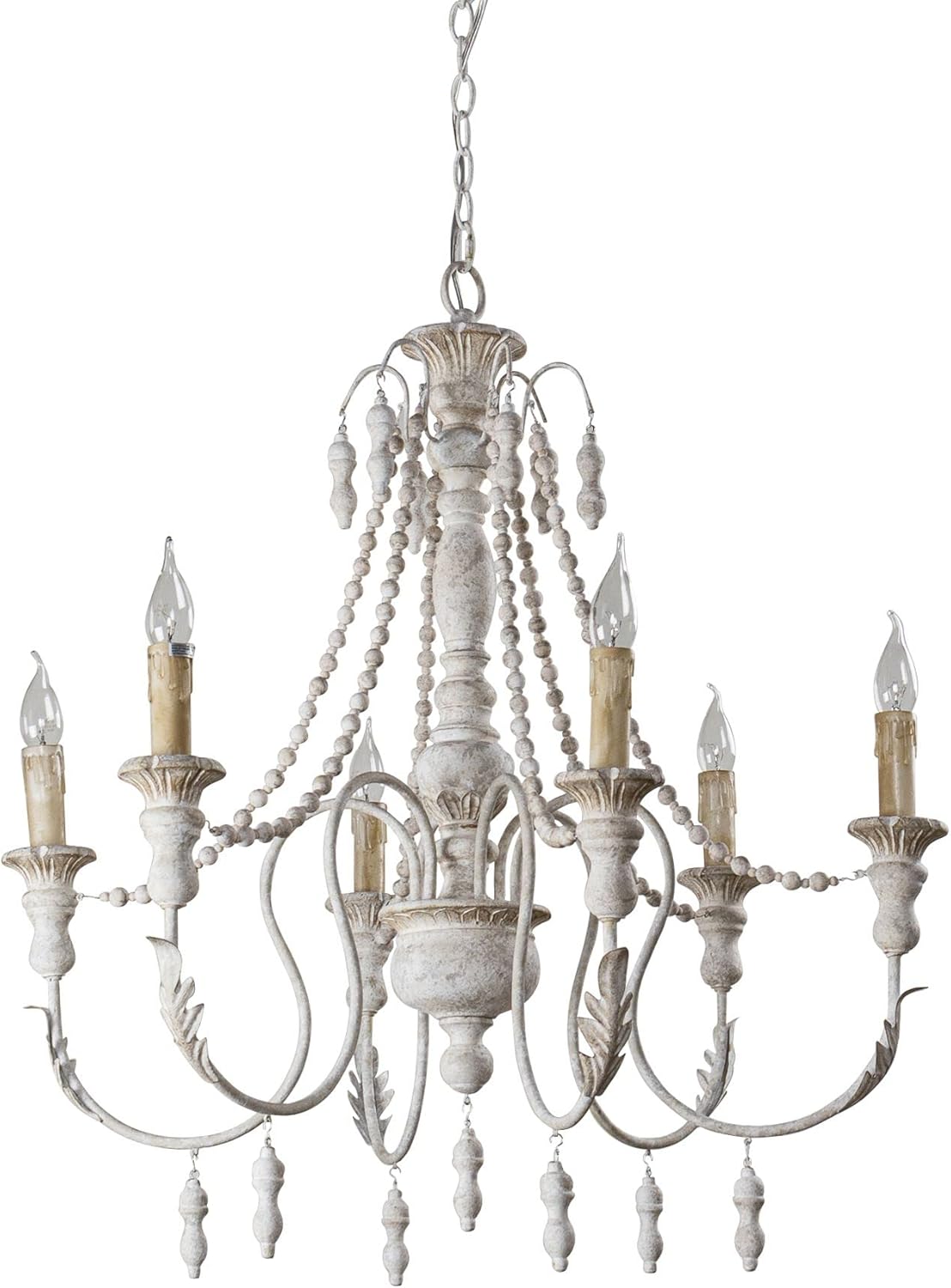 Parrot Uncle Rustic Chandelier - Antique White Hanging Ceiling Light Fixture for Dining Room & Living Space