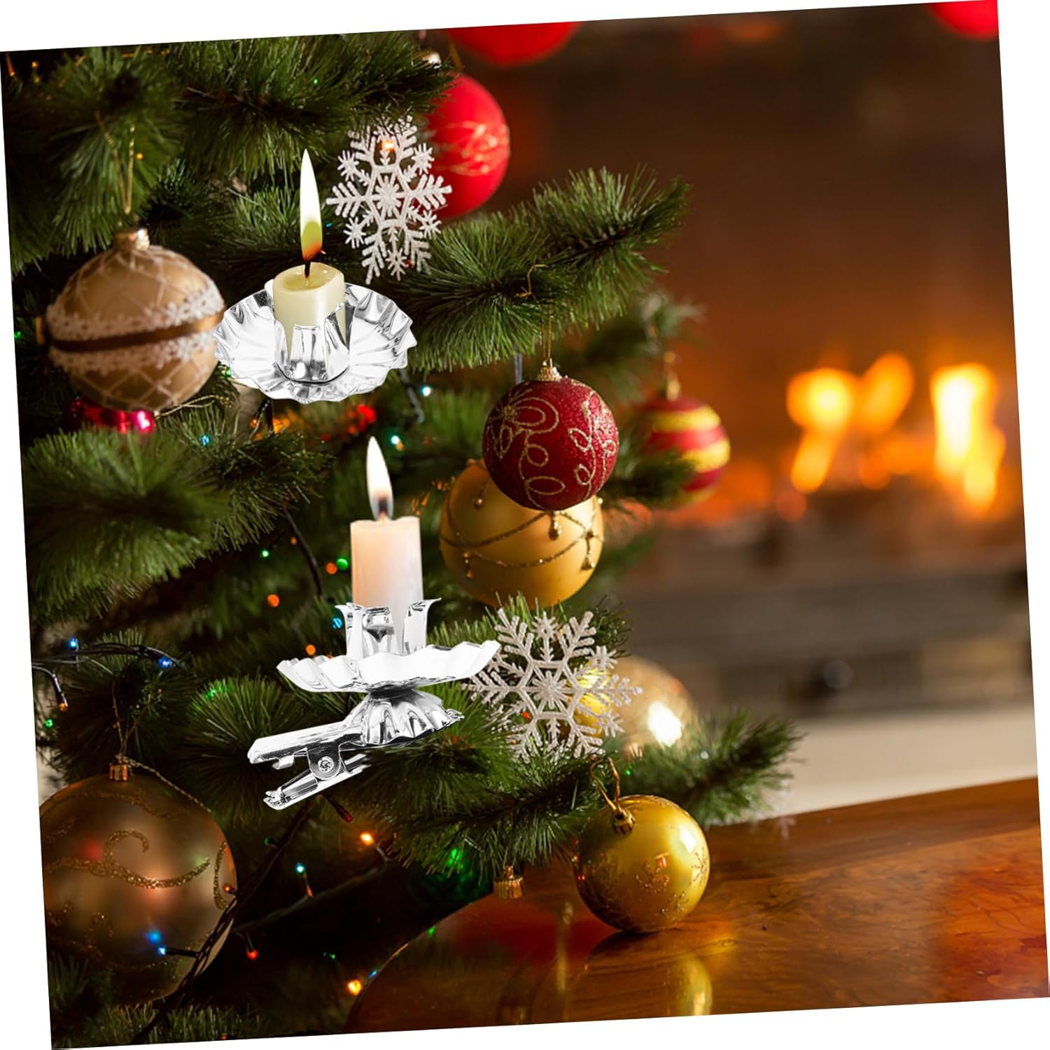 Christmas Tree Candle Holder Clips Metal Silver Clips for Decorative Tea Light Candle Holders Set