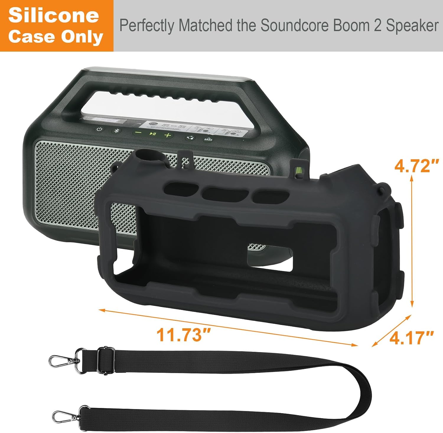 Silicone Cover Compatible with Soundcore Boom 2 Outdoor Speaker, Travel Silicone Sleeve Case Shockproof Protective Cover Soft Skin with Shoulder Strap (Black)