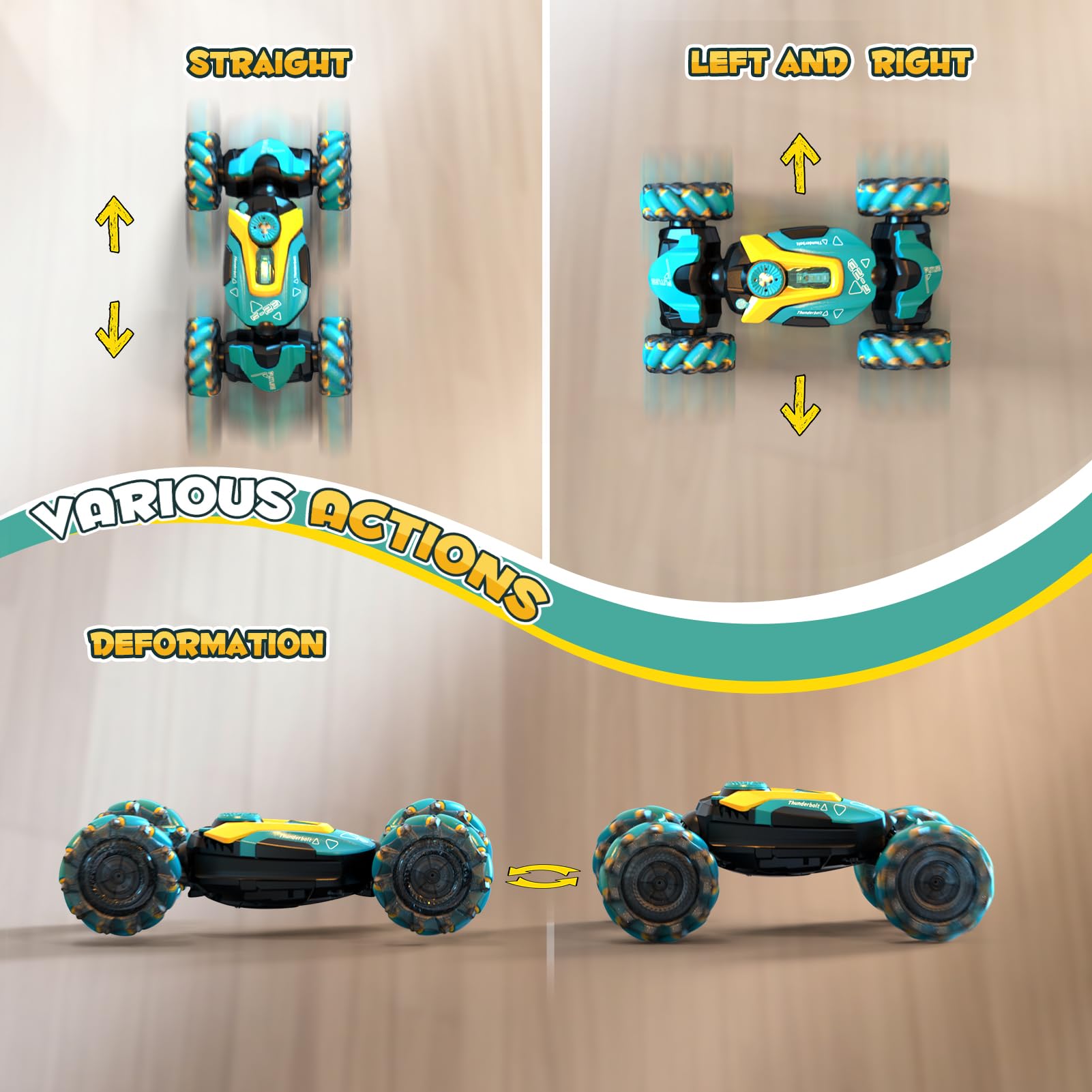 Auto telecomandata, 2,4 GHz, girevole a 360°, 4 WD, controllata a mano, auto RC con telecomando, giocattolo per auto per bambini, musica a LED dai 4 ai 10 anni, regalo di compleanno per ragazze e