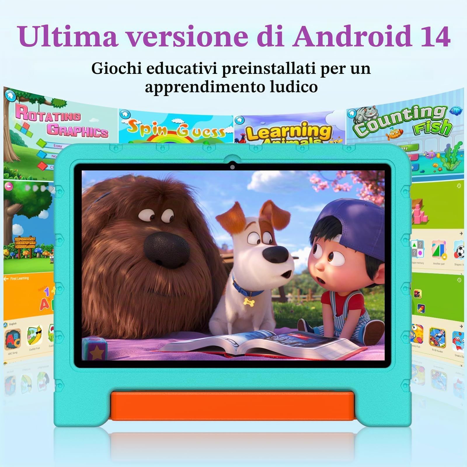 ZIOVO Tablet 10 Pollici Android 14 Tablet Bambini, 20GB RAM+128GB ROM(TF 1TB),WiFi6 Tablet in Offerta, Widevine L1/Octa-Core/BT 5.0/8+5 MP/6000mAh/Tablet per Bambini,Tablet con EVA Caso - Verde