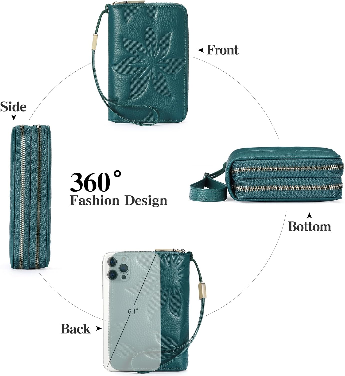 GOIACII Women's Wallet Double Zip Around Credit Card Holder Ladies Wallet Rfid Blocking Wristlet Purse Medium Size Leather Teal - Image 7