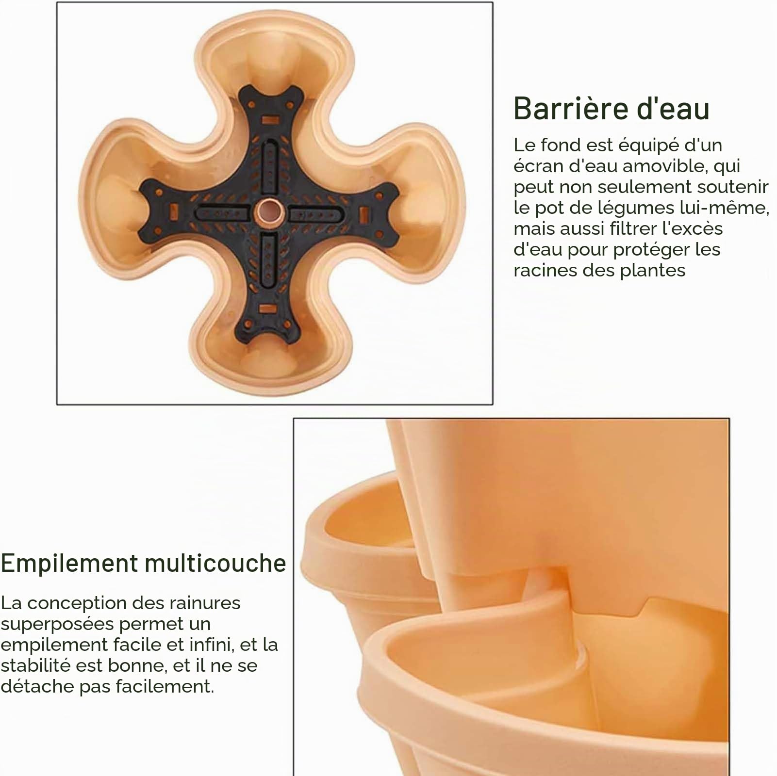 Générique Vertical Jardin Tour Planteur de Fraise Empilable Tour à Fleurs Multicouche Combinaison Verticale Planteur d'herbes à Quatre pétales Pot de Fleur en Plastique avec Plateau