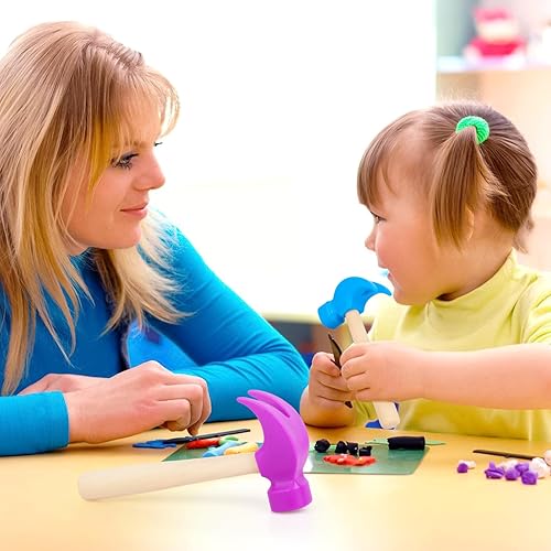 Miniatura 6 de Paquete de 2 juguetes de martillo de madera, martillos de simulación, herramientas de mantenimiento, juguetes educativos para niños, suministros de