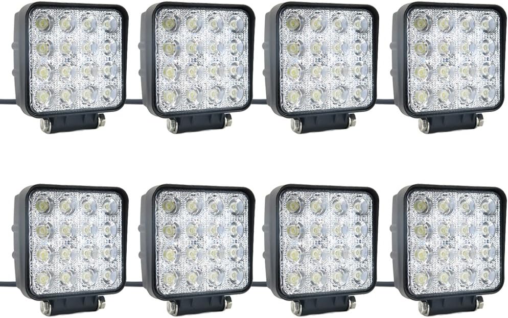 8 pcs one pack 48w 30 Degree LED flood Beam Lights Square Off-road bulb lamp light fog lighting exterior For Jeep Cabin/Boat/SUV/Truck/Car/ATV/Vehicles/automative/jeep/Marine