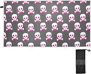 Oversized Lightweight Beach Towel 71"x31" Pink and White Skull Bone (2) Extra Large Thin Sand Free Towels for Travel Swim Pool Yoga Gym Camping Adults Kids
