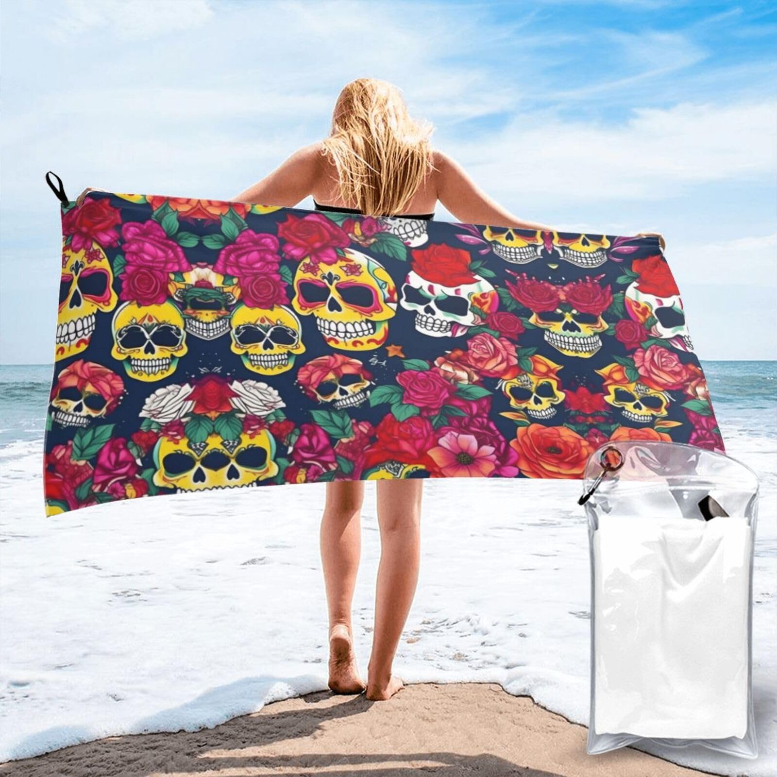 Toalla para piscina grande y suave: diseño de calaveras de azúcar 1