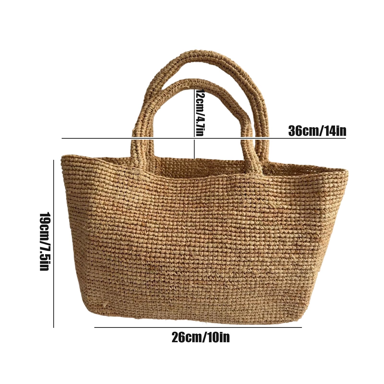Borsa da spiaggia intrecciata in rafia per donna | Borsa tote all'uncinetto versatile, fatta a mano, adatta a viaggi, lavoro e mercato, presa comoda