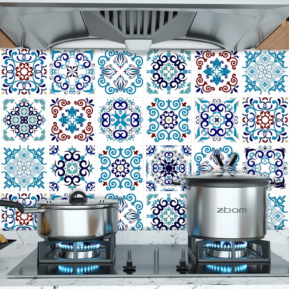 Duże niebieskie naklejki na kafelki PCV, odklejane i przyklejane | Niebieski 1/2/3 szt. 50x100 cm skórka i sztyft do kuchni i łazienki Backsplash DIY(3 Pcs/50x100cm)