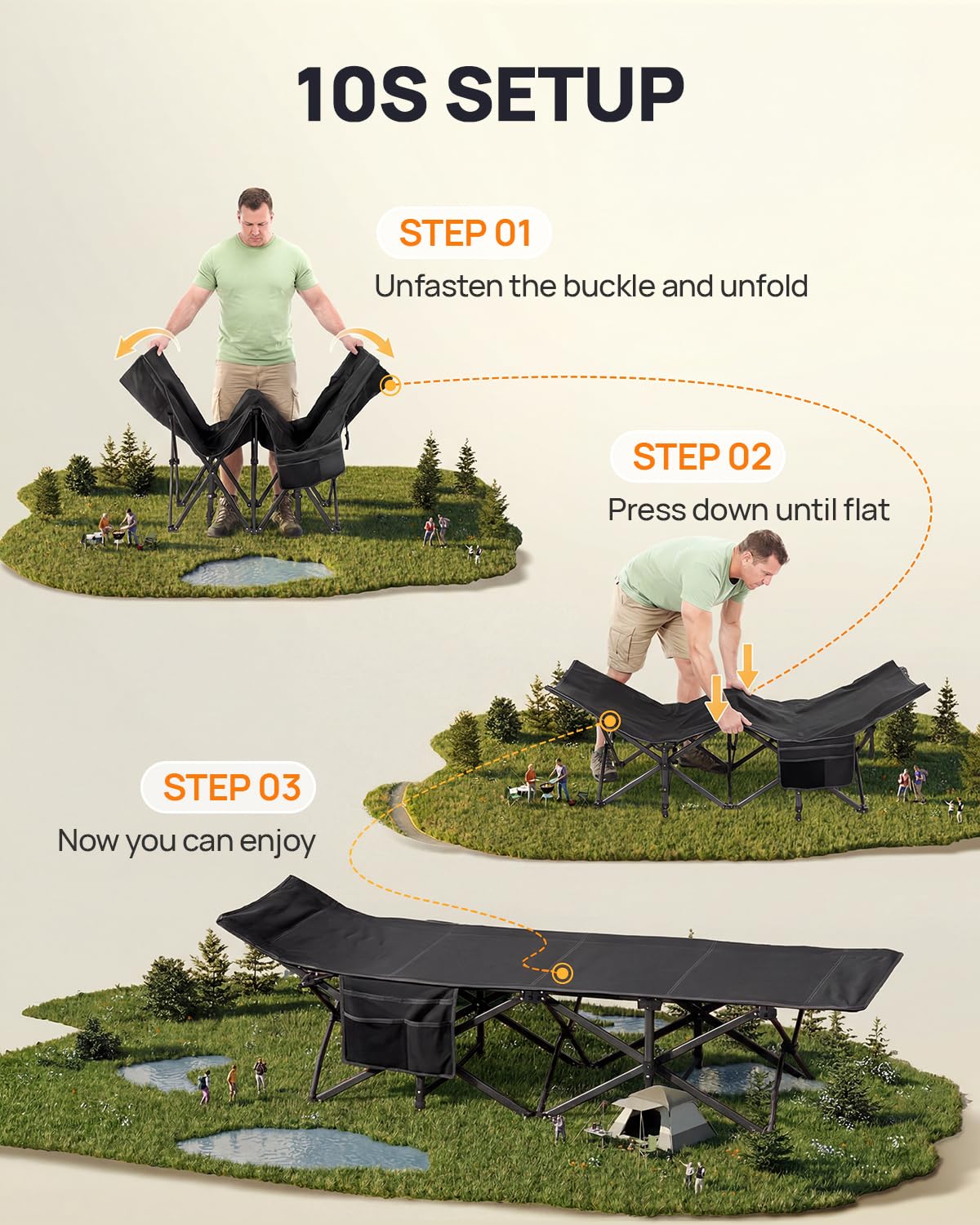 Sportneer Feldbett mit Matratze, Klappbett Breite 71/81cm Tragfähigkeit 204KG Gästebett Campingbett Feldbett Mit Aufbewahrungstasche für Erwachsene Outdoor Indoor Garten Camping Reisen