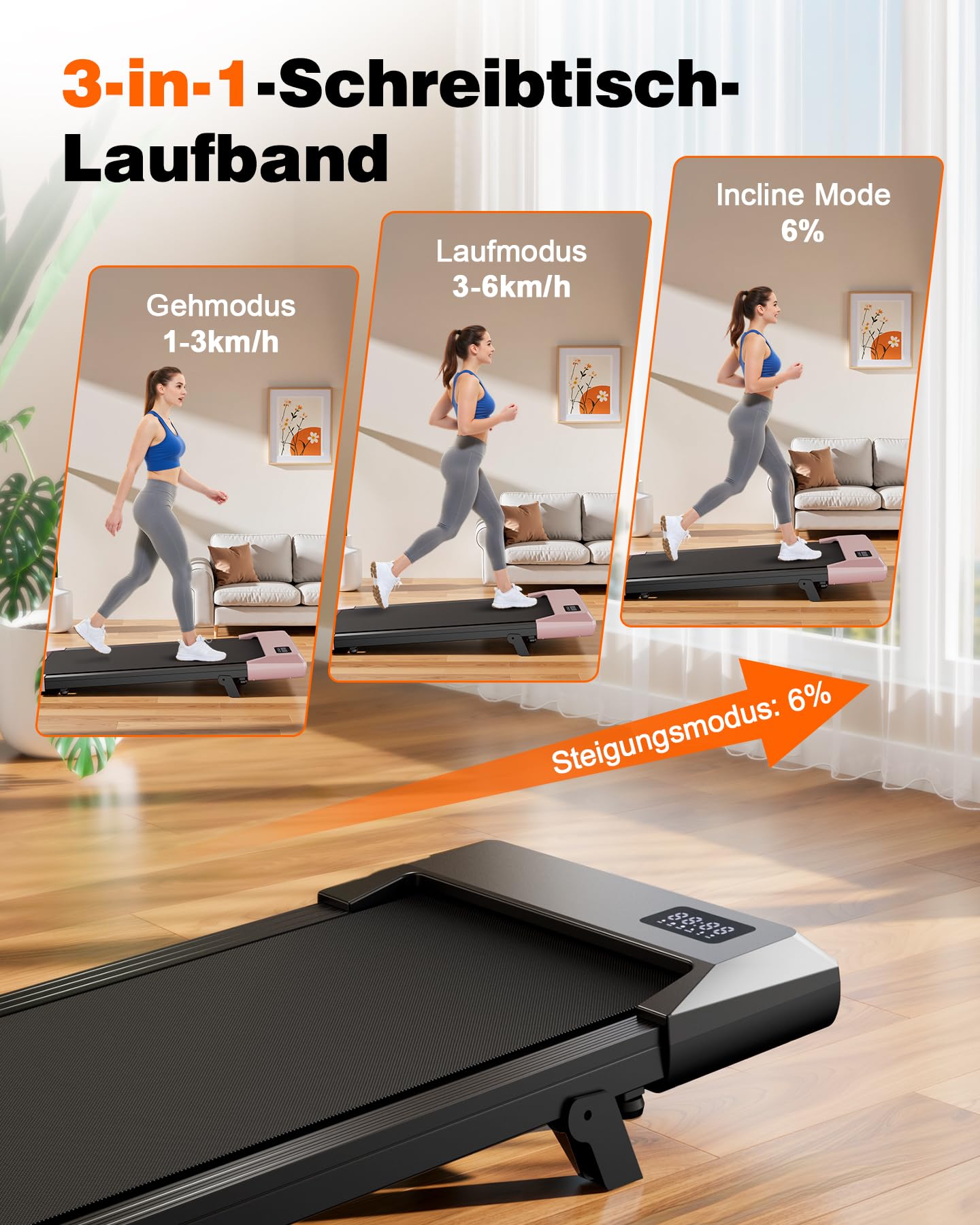 Superun Walking Pad max 159 KG/136 KG, Laufband für Zuhause mit Trainingsmodus, Leise Laufband Schreibtisch mit App und virtuellen Laufstrecken. Vor Ort erlebbar
