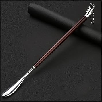 Metal Shoe Horn Long Handle with Hanging Loop Removable Shoe Horn Wooden Handle Travel Shoe Horn for Boots Sneakers Color Silver Silver