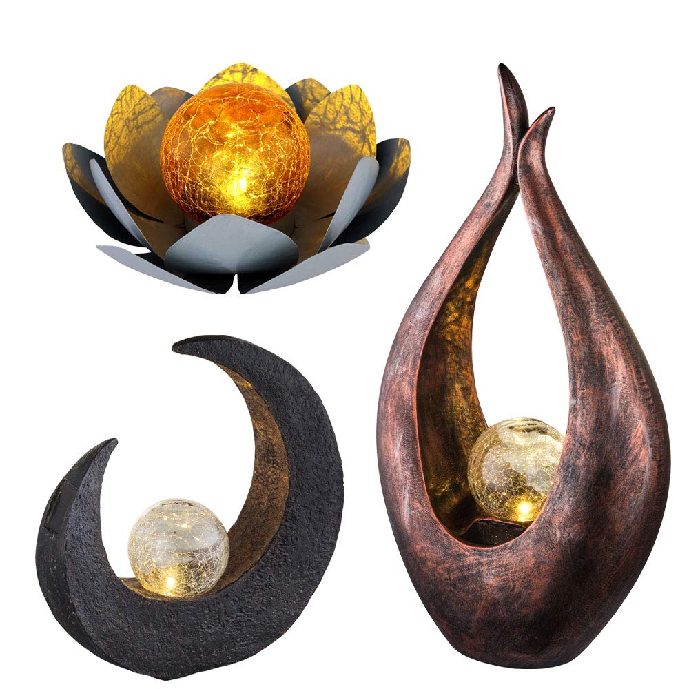 3x LED Solar Außen Lampen bronze Glas Kugel Garten Weg Boden Mond Sichel Steh Leuchten schwarz braun