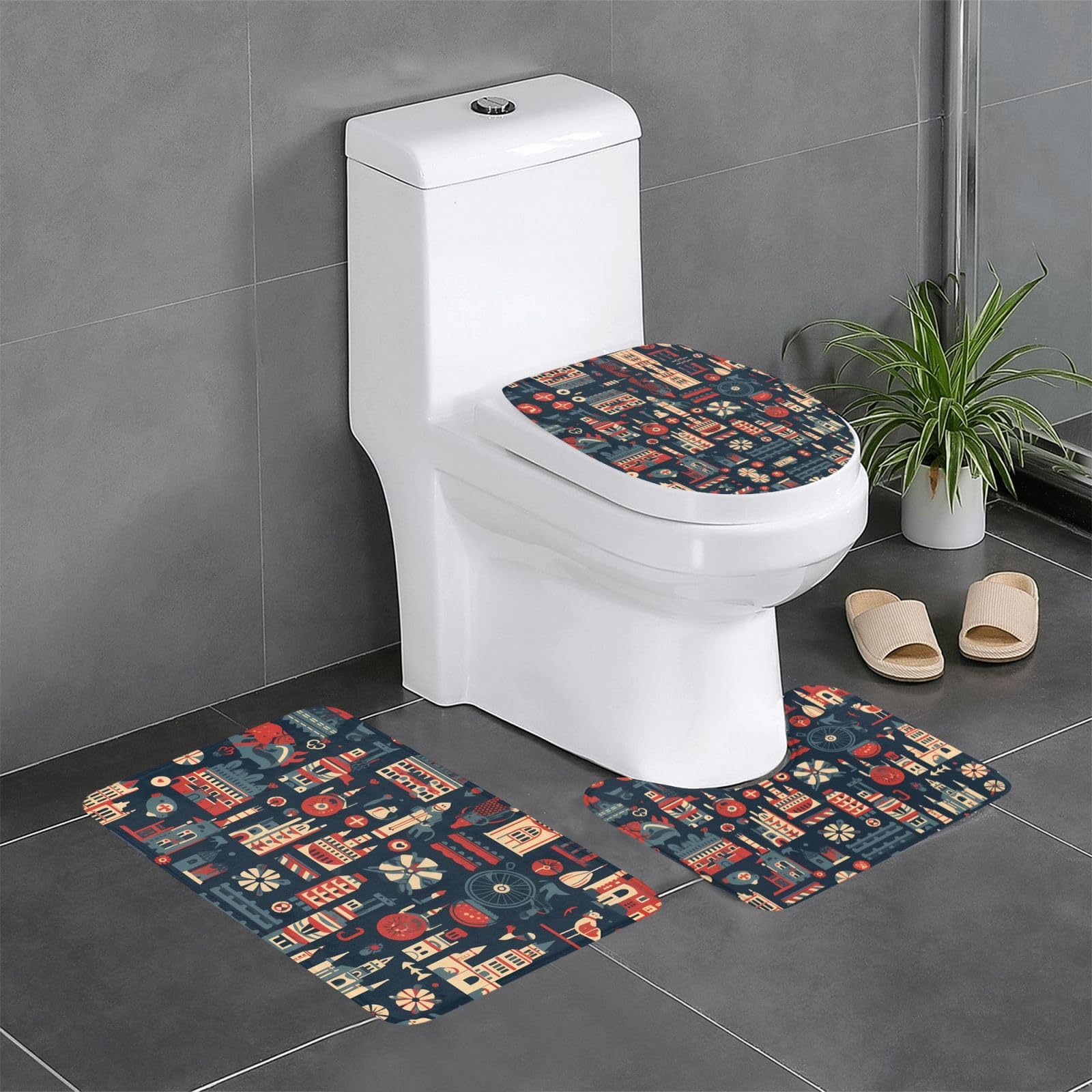 Tapis de salle de bain antidérapants pour carrelage glissant avec ensemble 3 pièces WC
