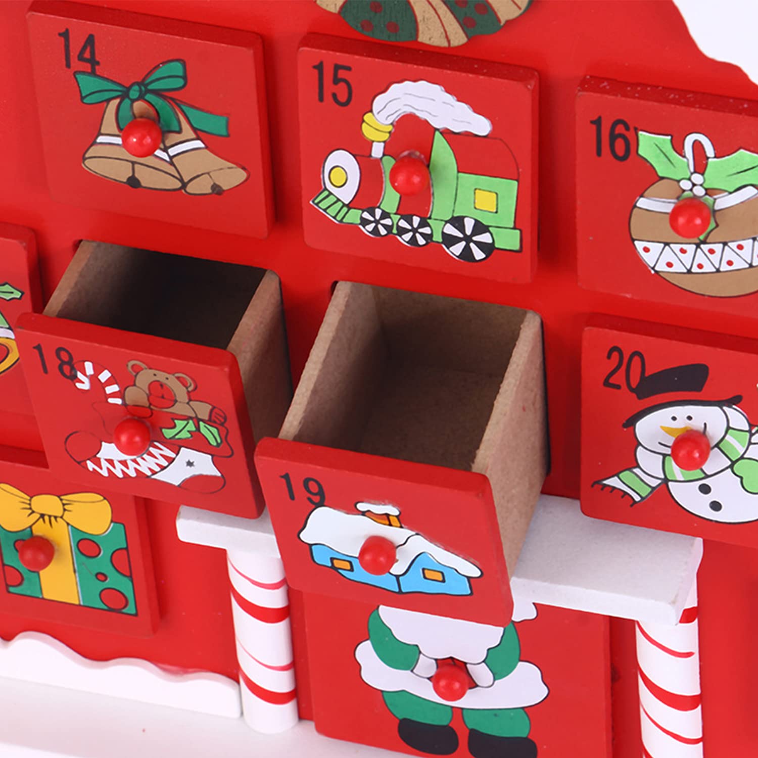 Weihnachts-Adventskalender Holz Haus mit 24 Schubladen zum Befüllen Kleine Geschenke Urlaub Countdown bis Weihnachtsdekoration (Haus)