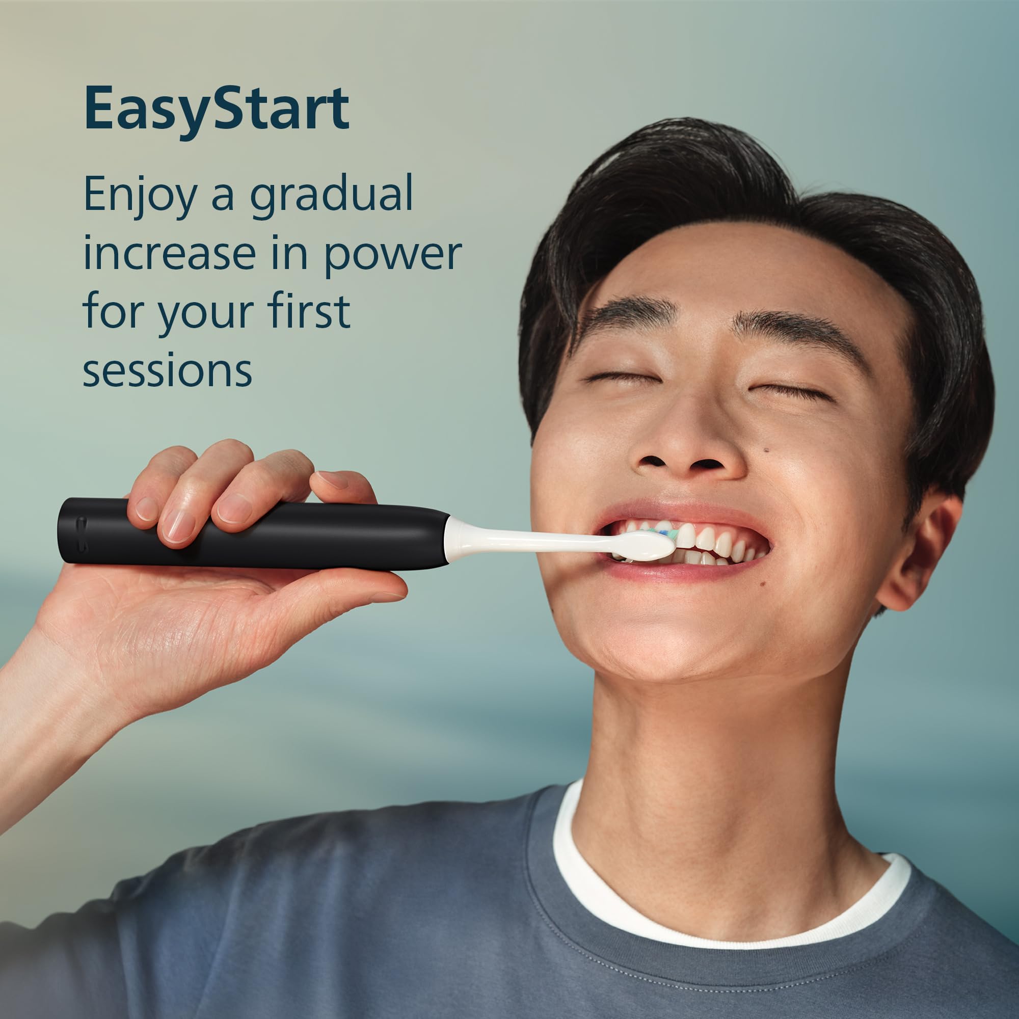 Philips Sonicare Spazzolino elettrico serie 4100, spazzolino sonico con sensore di pressione, 3 livelli di intensità, funzione EasyStart, SmarTimer e QuadPacer, autonomia di 14 giorni, nero, modello