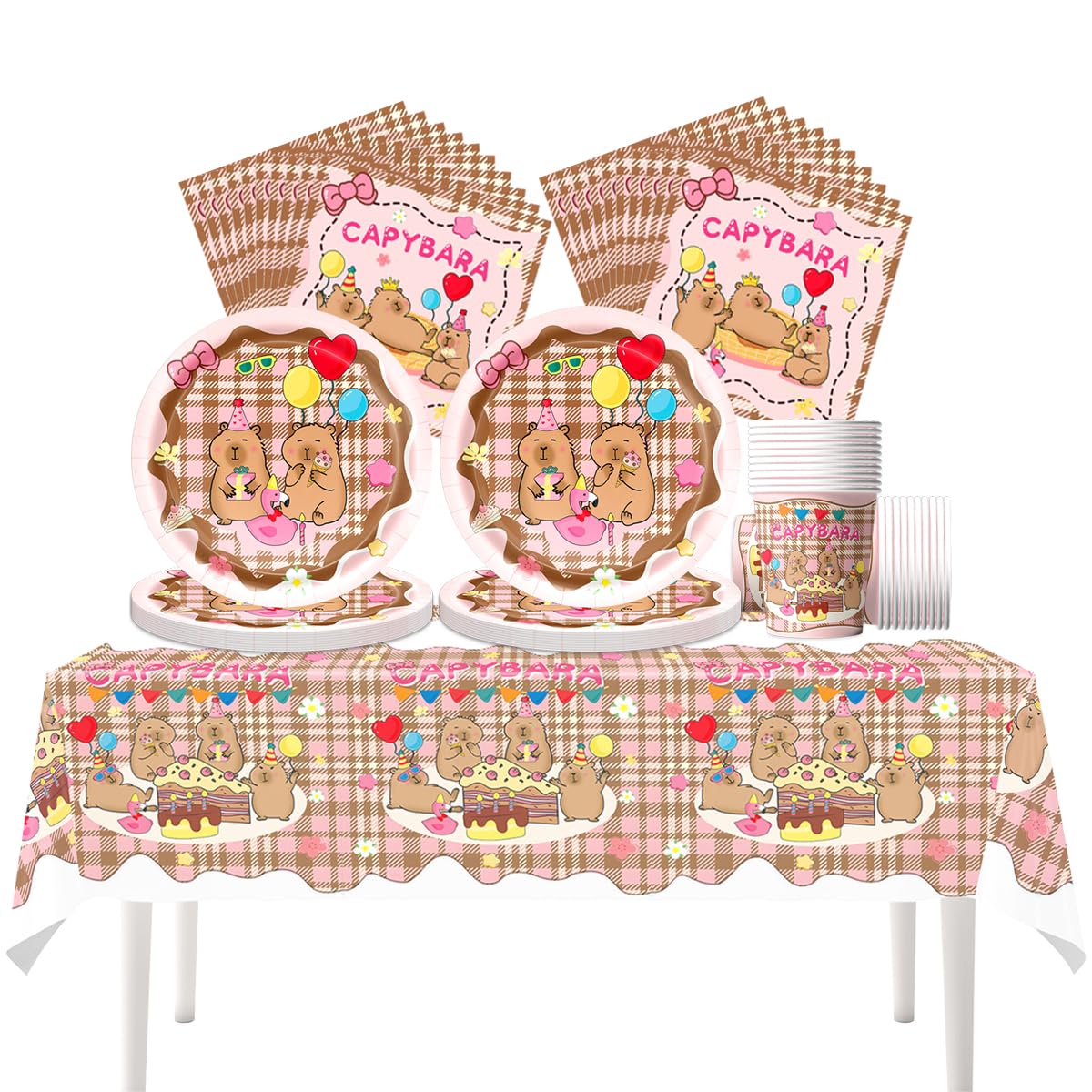 Capibara Stoviglie per feste, 61 pezzi Stoviglie per compleanni per bambini, Set di piatti di carta per feste Tema animale, Compresi bicchieri, tovaglioli e tovaglie, Adatto per 20 persone