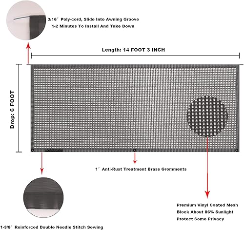 Miniatura 183 de Tentproinc Pantalla parasol para toldo, 8 pies x 13 pies 3 pulgadas (apta para toldo de 14 pies), protector solar de malla para autocaravana, cámper