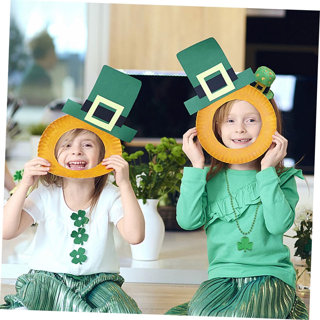 14Pcs Patrick's Day Decorative Necklaces with Shamrock Hat Design Festival Accessories for Celebrations