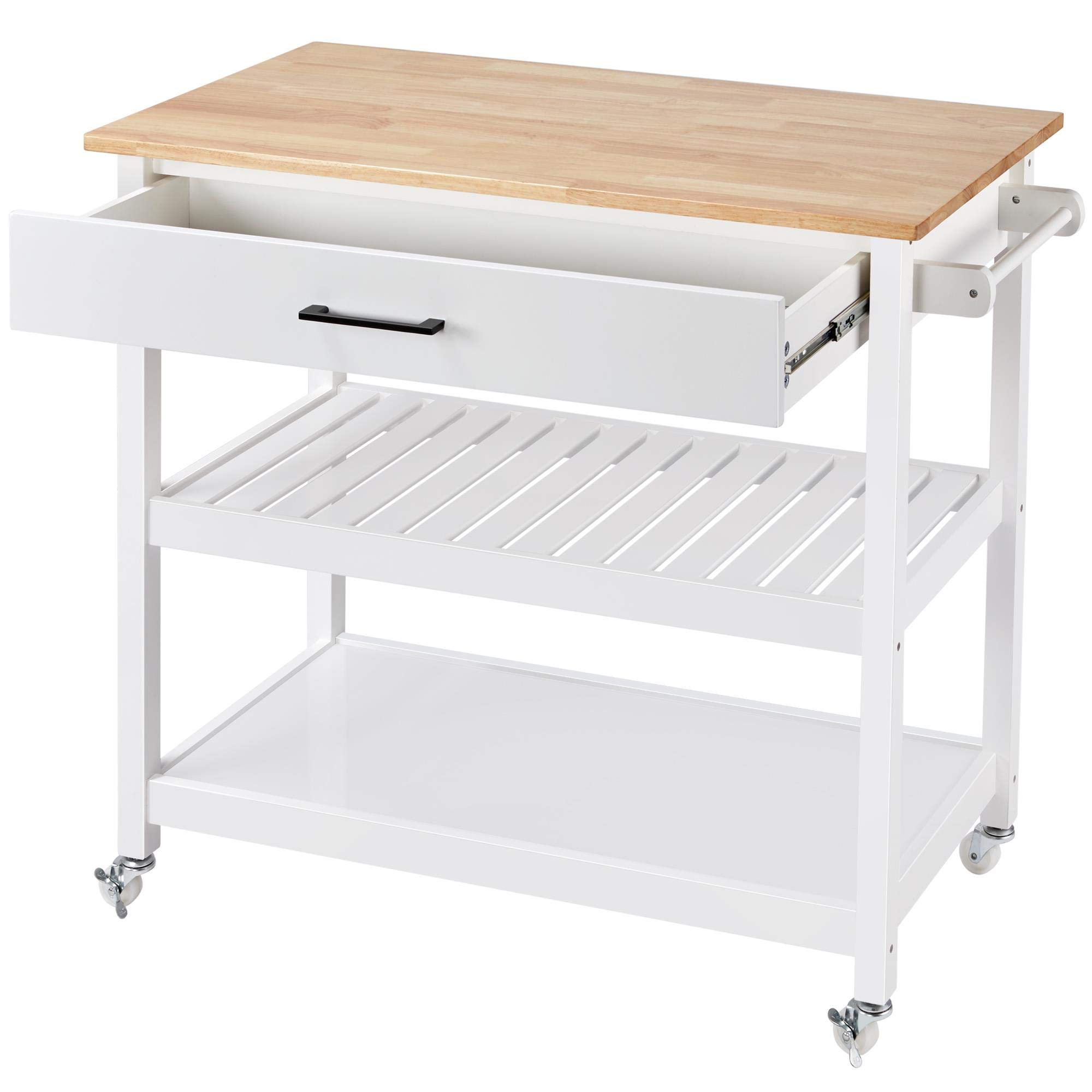 Yaheetech Carro Cocina con Ruedas Carrito Auxiliar Cocina Mesa Auxiliar Cocina con Estante Cajón Armario 101x 51x92 cm Blanco