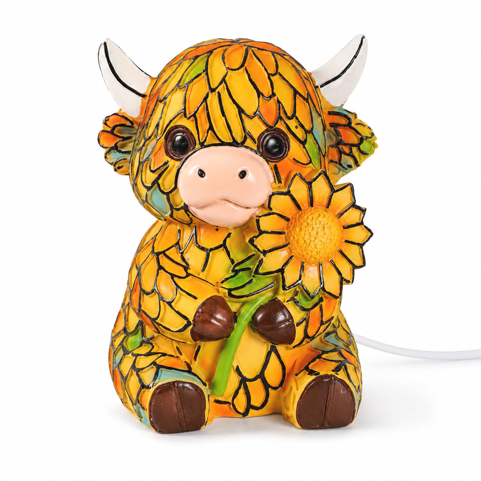 JORCEDI LED Highland Cow Night Light, 3D Sunflower Cute Animal Lamp, Rechargeable Bedside Table Lamp, Vintage Rustic Farmhouse Decor, Bedroom Living Room Office Cow Lovers Gift