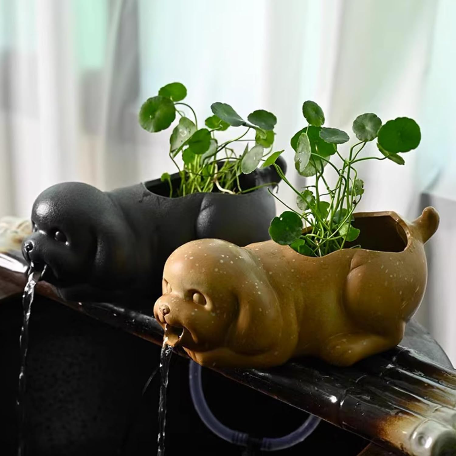 Spitters for Small Ponds, Animal Pond Spitters, Animal Pond Fountains, Outdoor Ceramic Fountain Spitter Pot Decoration, Garden Decor for Balcony Courtyard(Black)