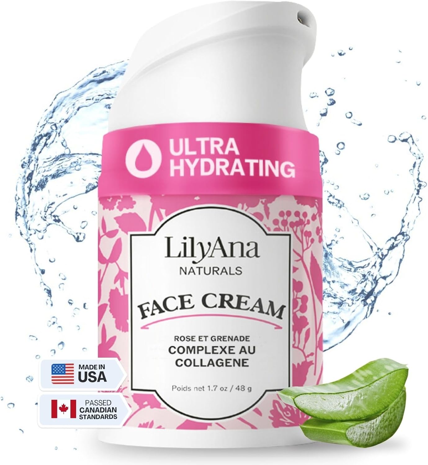 Face Cream Moisturizer for Women - Anti-Aging Wrinkle Cream for Face, Face Moisturizer For Dry Skin, Rose and Pomegranate Extracts - Crème Hydratante Visage - 1.7oz