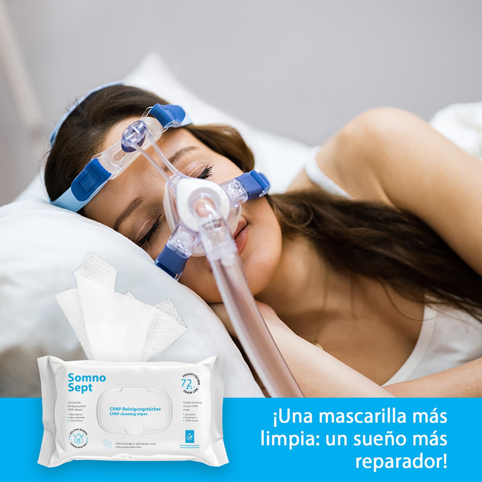 Toallitas de limpieza CPAP – SomnoSept Pack de 3 (3x72 unidades) – Limpieza completa de su máscara CPAP – sin fragancias