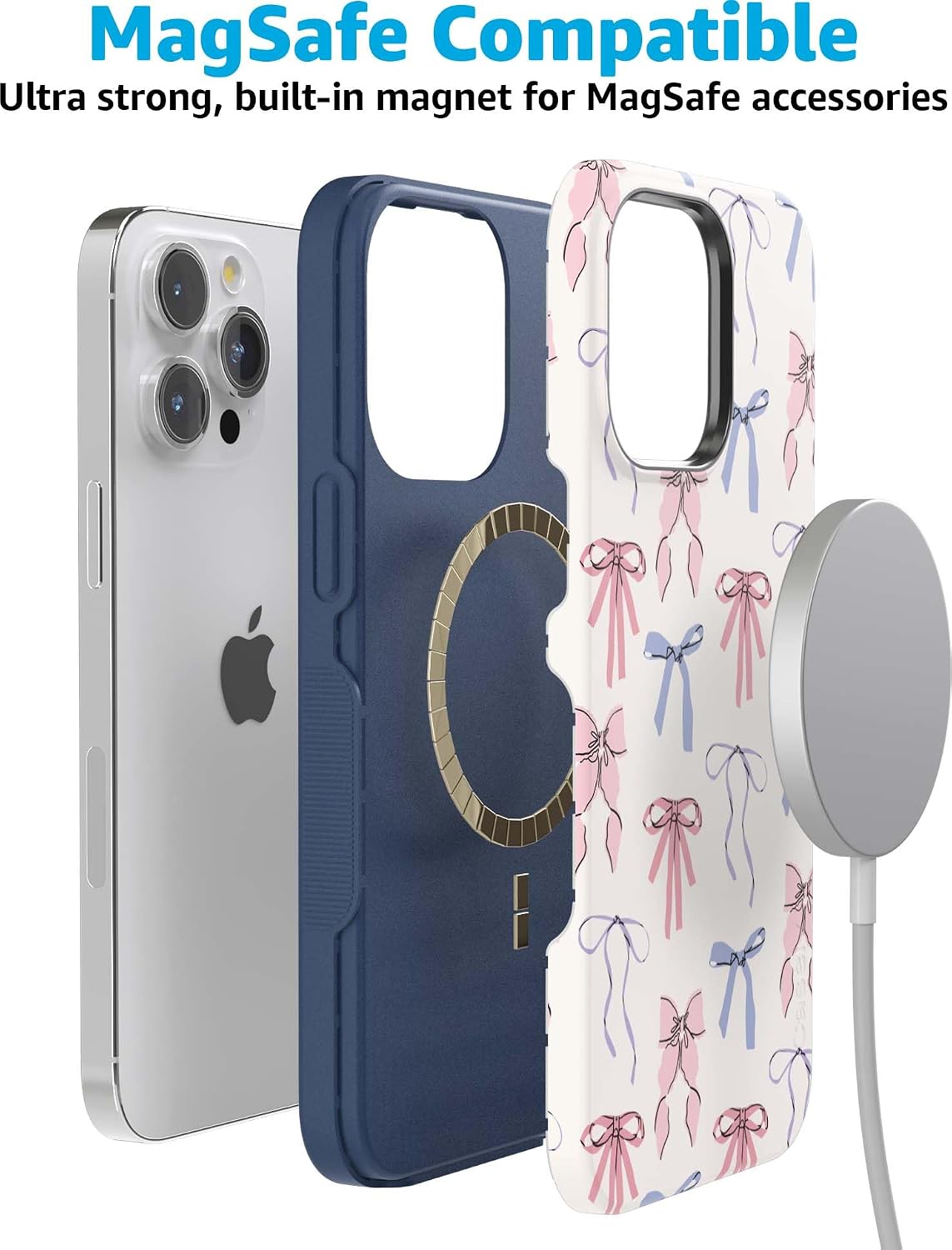 Casely iPhone 15 Pro Max Case | Coquette Girlie | Pastel Bows | Bold Protective Design | Compatible with MagSafe