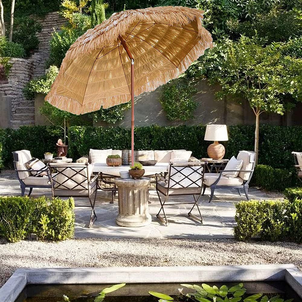 GOPLUS Ombrellone Parasole In Paglia Da 2 M, Ombrellone Da Spiaggia Rotondo Ombrellone Da Giardino Impermeabile Ombrellone Per Balcone Terrazza Cortile 51690386
