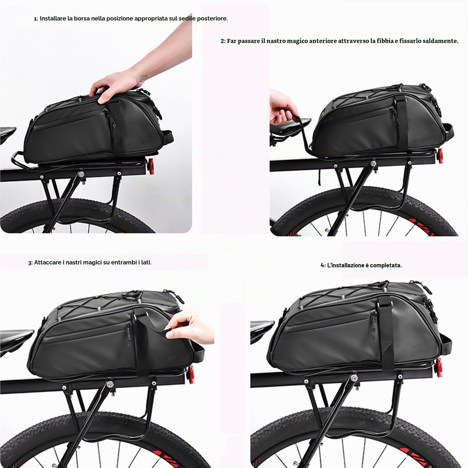 Borsa Bici Posteriore, Borsa per bici, borsa da sella posteriore per bicicletta, Borsa a tracolla, Borsa a mano, per Bicicletta Impermeabile in PVC (Nero)