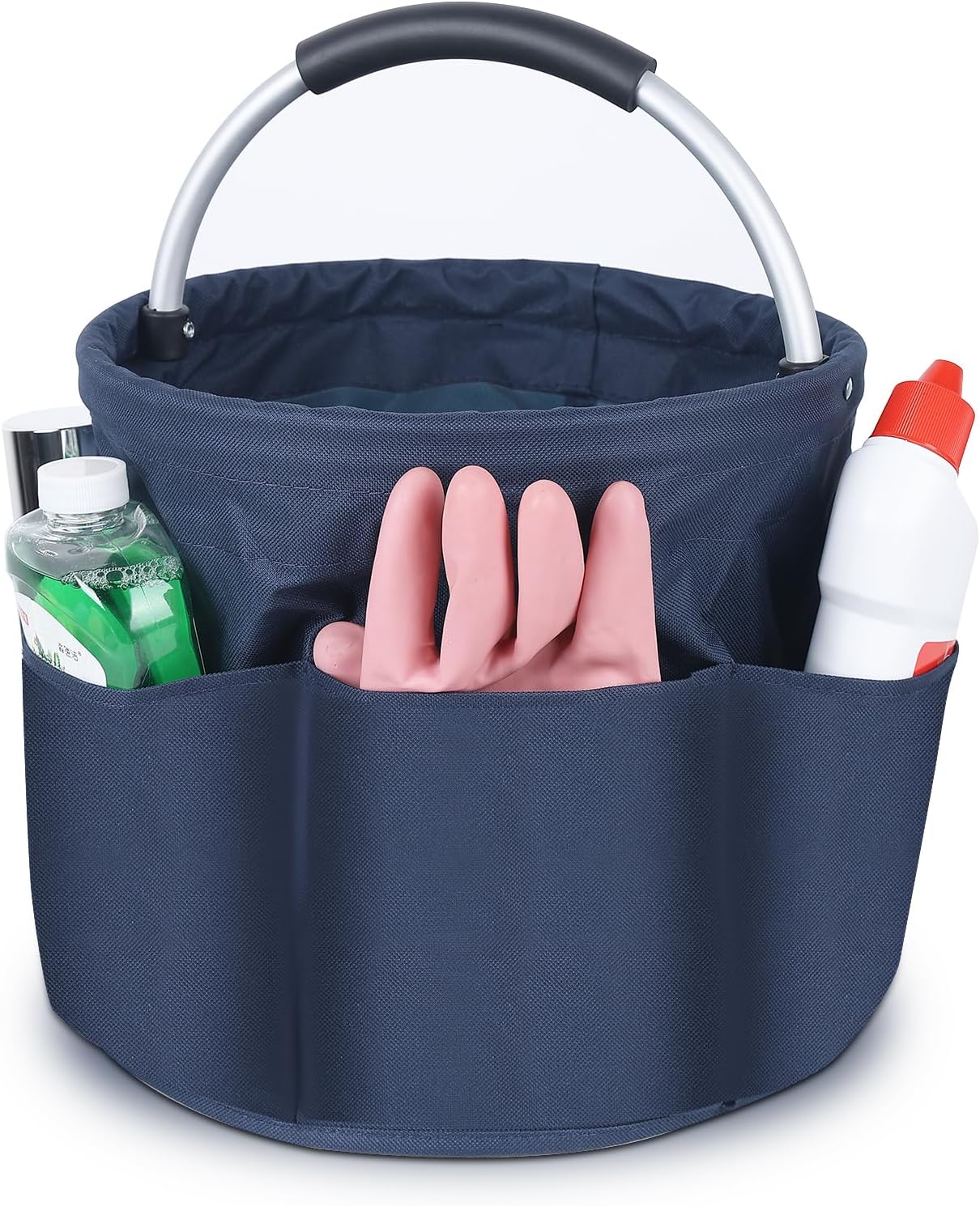 Bucket Tool Bag, 17 liters Bucket Tool Organizer Bag, Collapsible Garden Small Tools Bag, Portable Multi Cleaning Organiser Caddy, Multi pocket Craft Caddy Universal (Navy Blue)